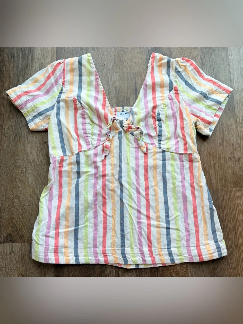 OLD NAVY | Rainbow Stripe Tie Front Top | Cottagecore Peasant Blouse